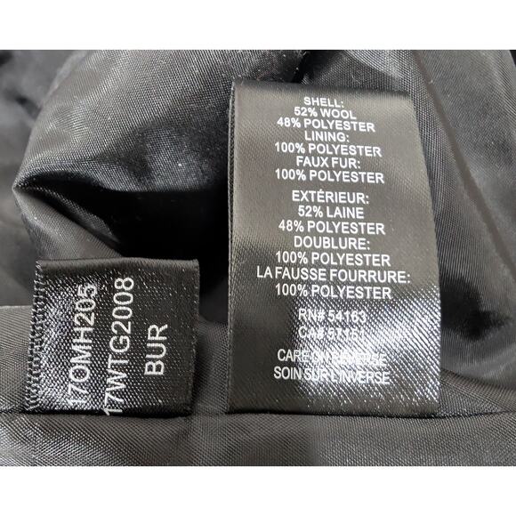 Kenneth Cole Boucle Wool Blend Hooded 3/4 Coat Burgundy Cinch Waist Size L - Picture 9 of 10